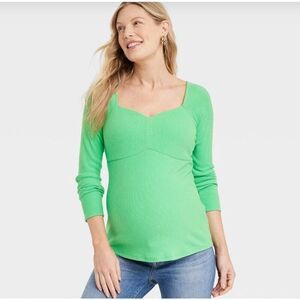 Maternity Sweetheart Neckline Ribbed Long Sleeve Top, Ingrid+Isabel Green XXL